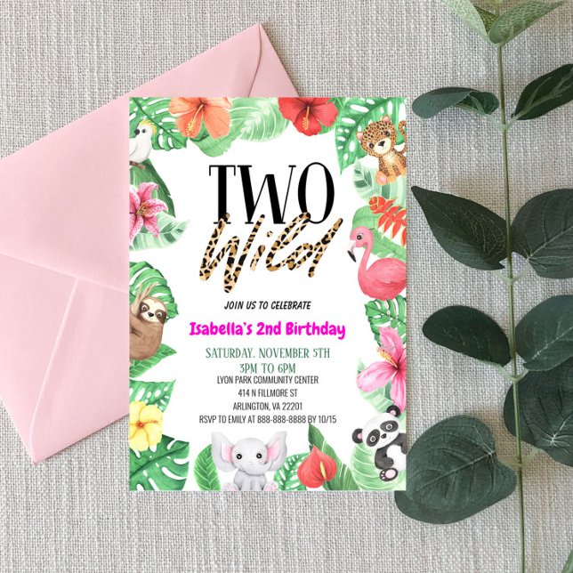 Two Wild Tropical Animal 2nd Birthday Party Invitation (Creator Uploaded)