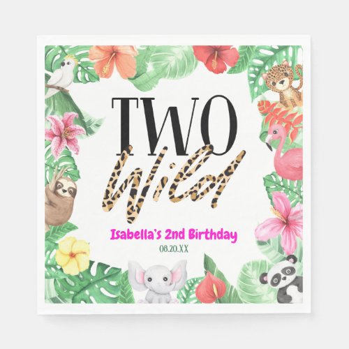 Two Wild Tropical Animal 2nd Birthday Party Napkins