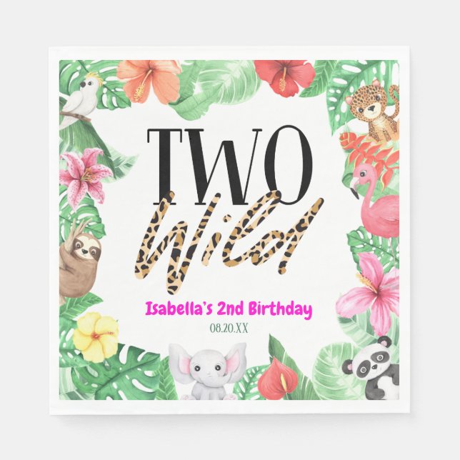 Two Wild Tropical Animal 2nd Birthday Party Napkins (Front)