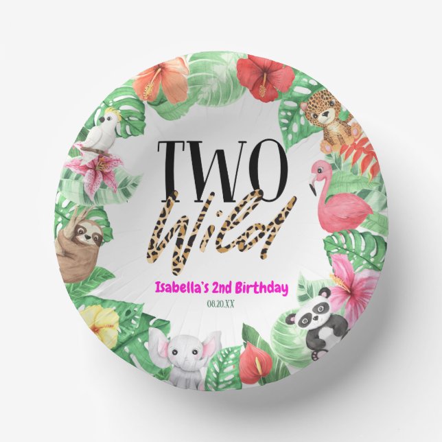 Two Wild Tropical Animal 2nd Birthday Party Paper Bowls (Front)