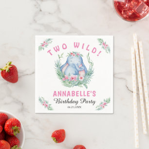 Two Wild Tropical Elephant Pink Birthday Party Nap Napkins
