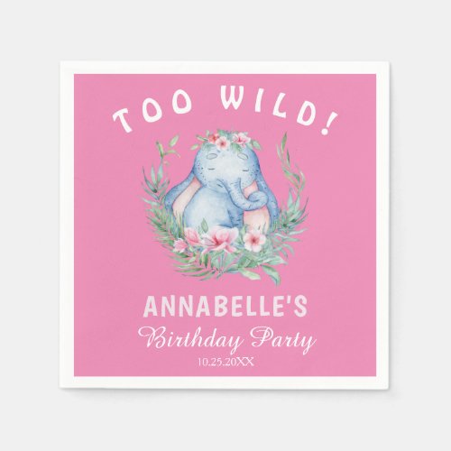 Two Wild Tropical Elephant Pink Birthday Party Napkins