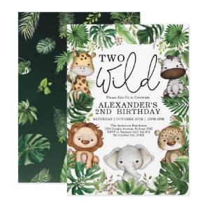 Two Wild Tropical Safari Animals 2nd Birthday Boy Invitation