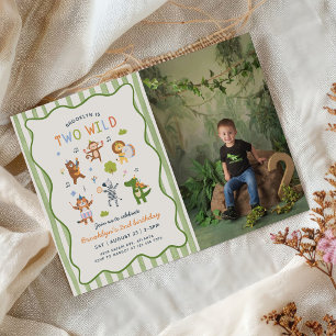 Two Wild Tropical Safari Animals Birthday Photo Invitation