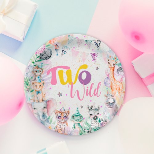 Two Wild Tropical Safari Animals Second Birthday Paper Plates