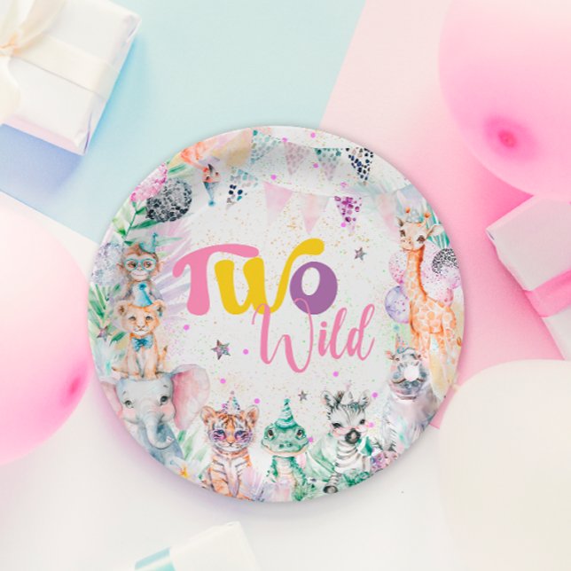 Two Wild Tropical Safari Animals Second Birthday Paper Plates (Creator Uploaded)