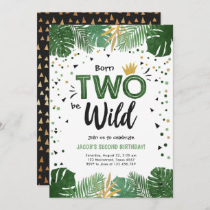 Two Wild Tropical Safari Gold Boy Second Birthday Invitation