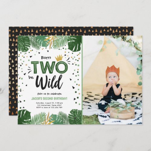 Two Wild Tropical Safari Gold Boy Second Birthday Invitation