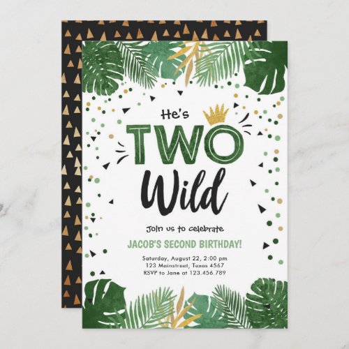 Two Wild Tropical Safari Gold Boy Second Birthday Invitation
