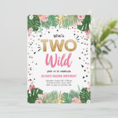 Two Wild Tropical Safari Gold Girl Second Birthday Invitation (Standing Front)