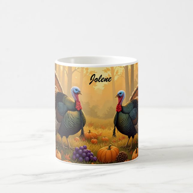 Two Wild Turkeys Thanksgiving Coffee Mug (Center)