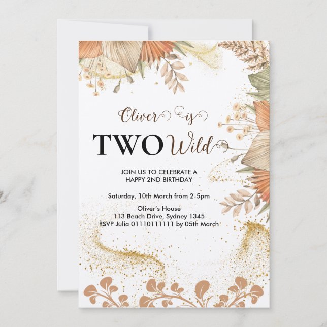 Two wild wild flower 2nd Birthday invitation (Front)