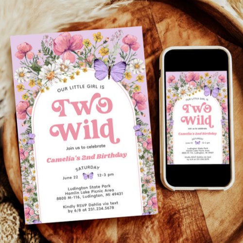 Two Wild Wildflower Butterfly Birthday Invitation