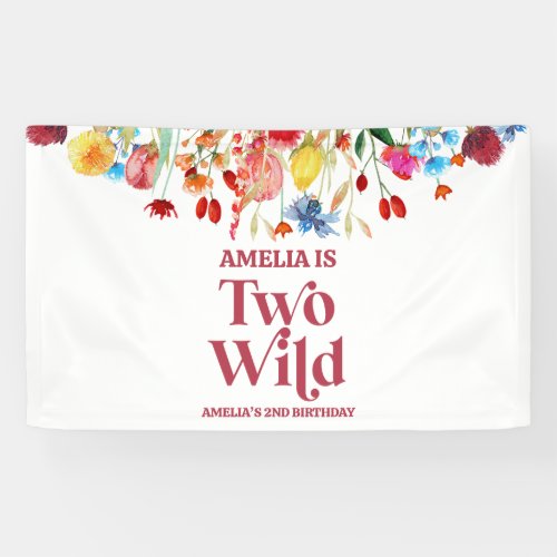 Two Wild Wildflower Second 2nd Birthday Party Banner