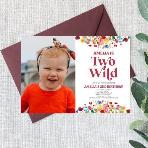 Two Wild Wildflower Second 2nd Birthday Party Invitation