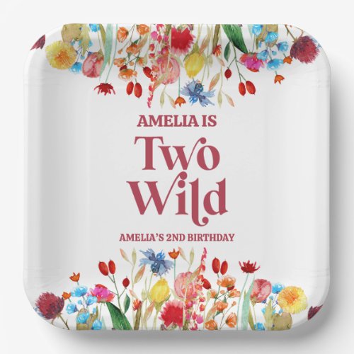 Two Wild Wildflower Second 2nd Birthday Party Paper Plates