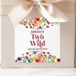 Two Wild Wildflower Second 2nd Birthday Party Square Sticker