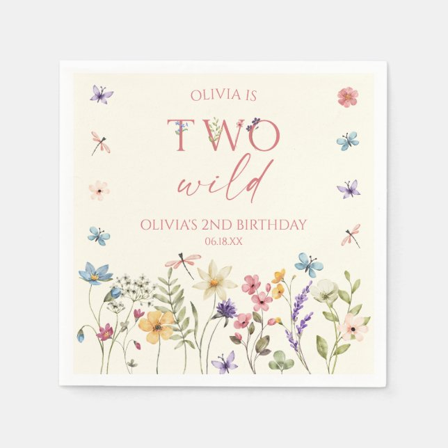 Two Wild Wildflower Wild Flower 2nd Birthday Party Napkins (Front)