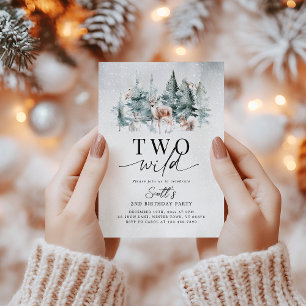 Two Wild Winter Woodland Animals 2nd Birthday Invitation