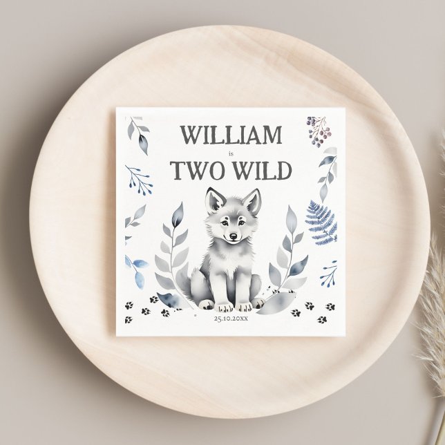 Two Wild wolf themed birthday party printed Napkins (Two Wild wolf themed birthday party monogram printed Napkins template personalized tableware decor)