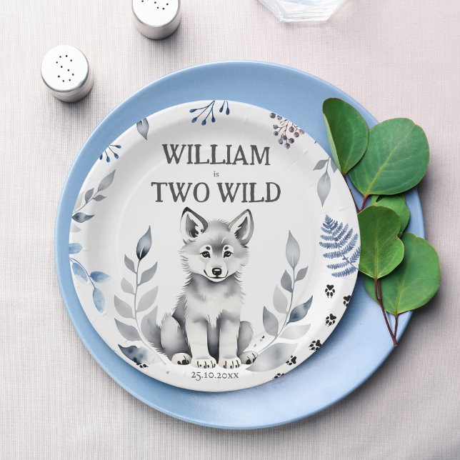 Two Wild wolf themed birthday party tableware Paper Plates (Two Wild wolf themed birthday party tableware personalized printed Paper Plates wolf themed decor)