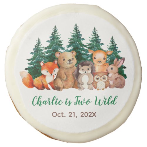 Two Wild Woodland 2nd Birthday Cute Forest Animals Sugar Cookie