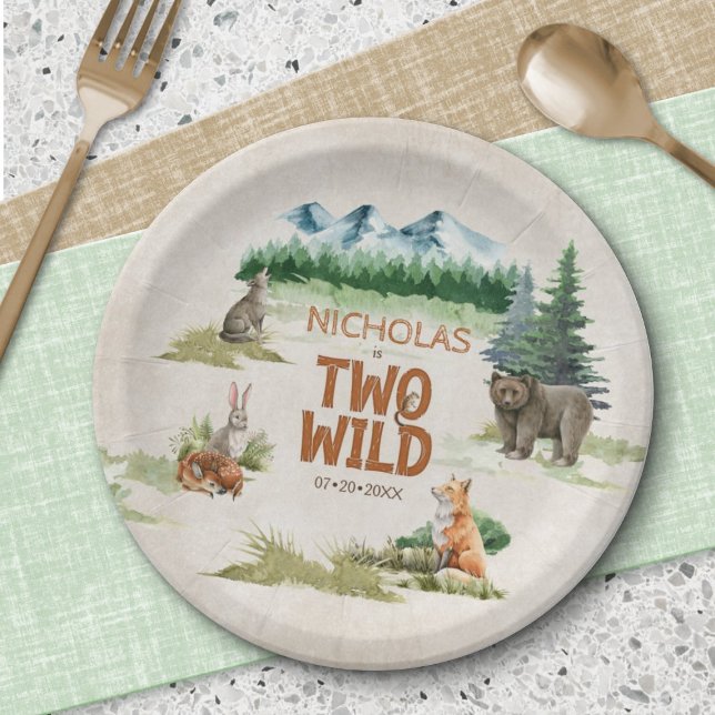 Two Wild Woodland Animal 2nd Birthday Party Paper Plates (Creator Uploaded)