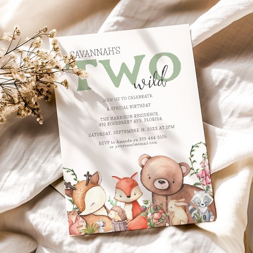 Two Wild  Woodland Animal Kids Birthday Party Invitation