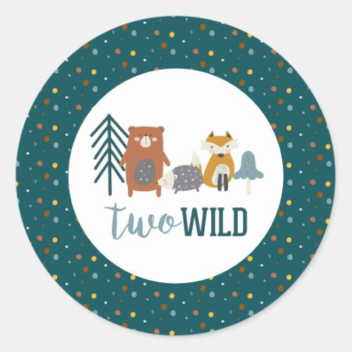 Two Wild Woodland Animal Second Birthday Classic Round Sticker