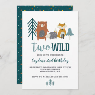 Two Wild Woodland Animal second Birthday Invitation