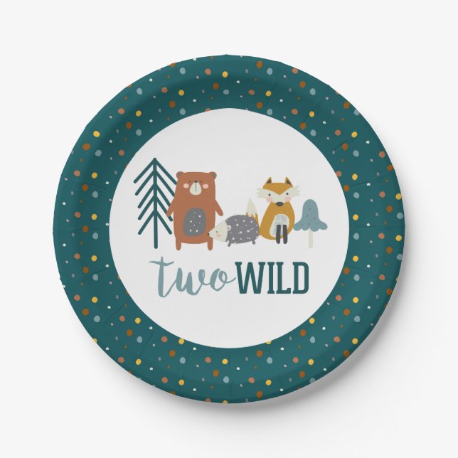 Two Wild Woodland Animal Second Birthday Paper Plates (Front)