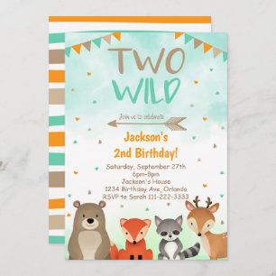 Two Wild Woodland Animals 2nd Birthday Invite