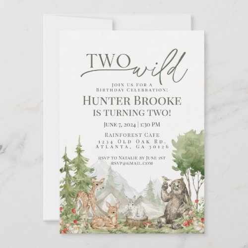 Two Wild Woodland Animals 2nd Birthday Part Invitation