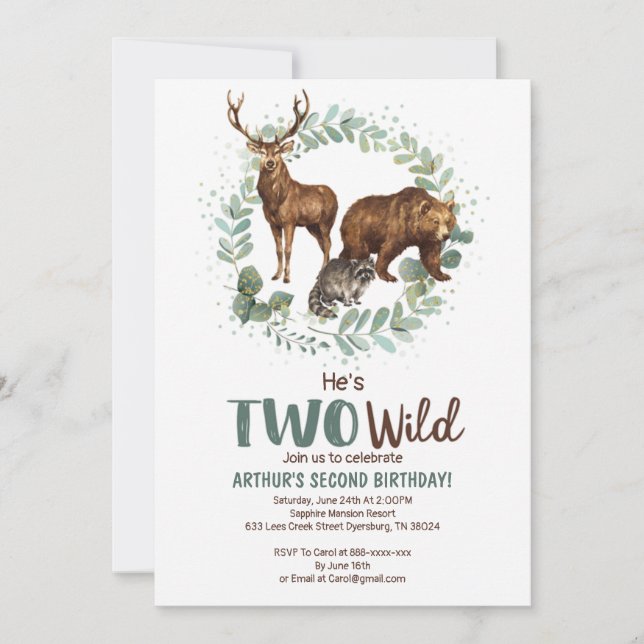 Two Wild Woodland Birthday Invitation for Boys (Front)