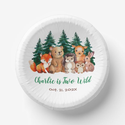 Two Wild Woodland Cute Forest Animals 2nd Birthday Paper Bowls