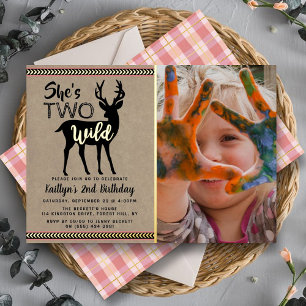 Two Wild Woodland Deer Girls 2nd Birthday Real Foil Invitation