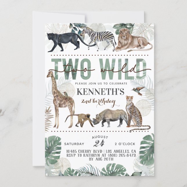Two Wild Zoo Animal Birthday Invitation (Front)