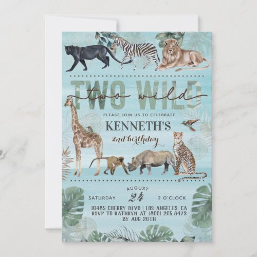 Two Wild Zoo Animal Birthday Invitation