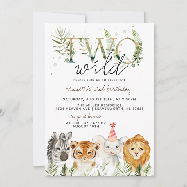 Two Wild Zoo Animal Birthday Invitation (Front)