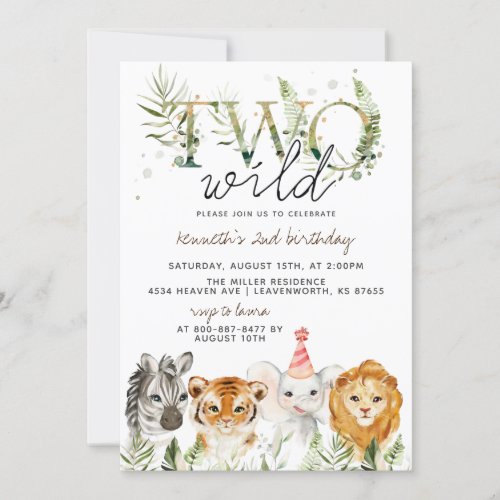 Two Wild Zoo Animal Birthday Invitation