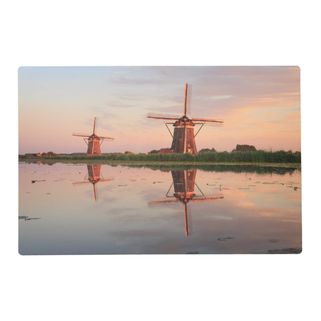 Two windmills with reflection at sunset placemat (Back)