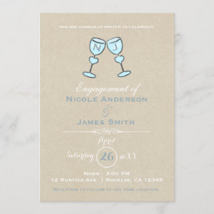 Two Wine Glasses Whimsical Wedding Engagement Invitation
