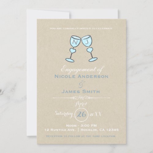 Two Wine Glasses Whimsical Wedding Engagement Invitation