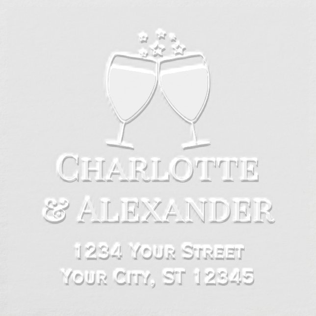 Two Wine Glasses With Stars Couple Names Address Embosser (Design)