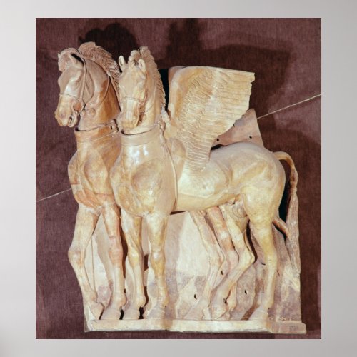 Two winged horses from the pediment of a poster