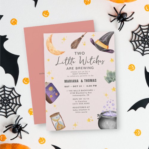 Two Witches Brewing Girl Halloween Baby Shower Invitation