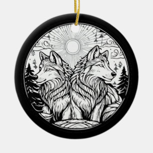 Two wolves ceramic ornament