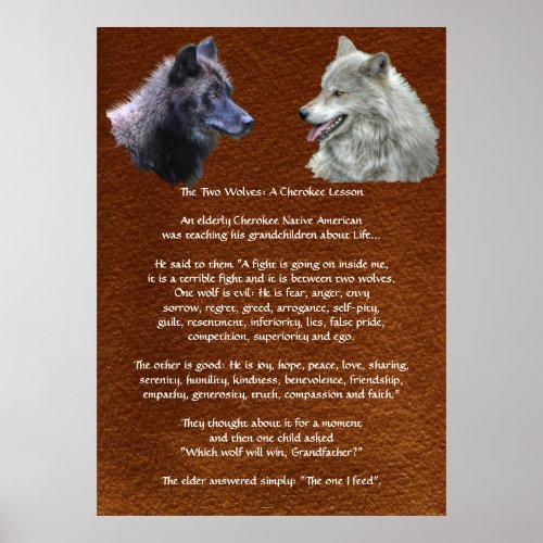 Two Wolves Cherokee Lesson Wildlife Poster