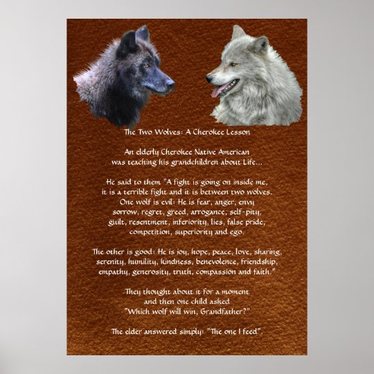 Two Wolves Cherokee Lesson Wildlife Poster | Zazzle.com