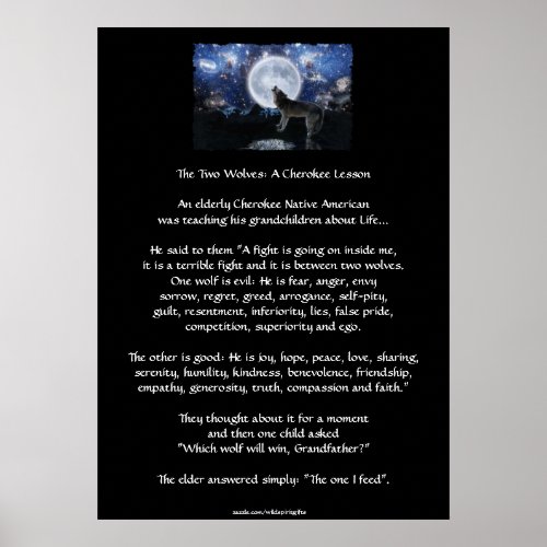 TWO WOLVES CHEROKEE STORY Wolf Art Poster